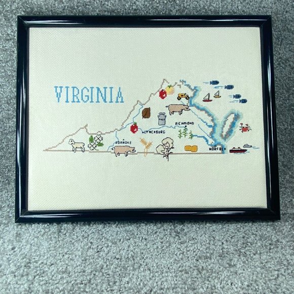 Wall Decor Kentucky State Map Cross Stitch Framed Embroidery